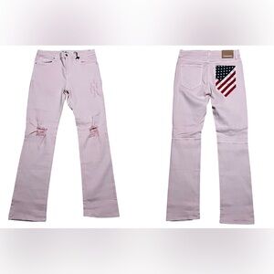 First Row men’s slim straight Pink Distress jeans pants American Flag size 34X32